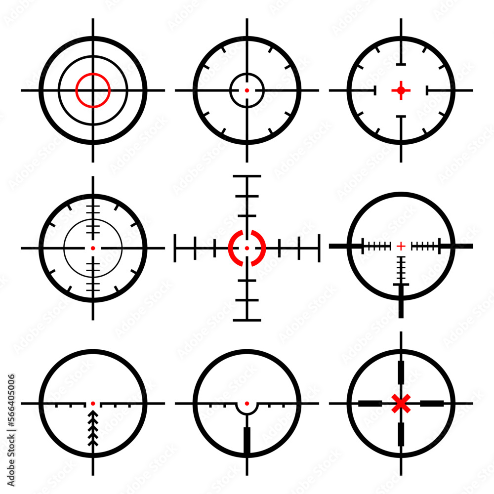 Collection of Goals and Destinations. Aim and purpose, targeting and aiming. Futuristic optical aim. Collimator sight, gun targets focus range indication. Vector illustration. Collection of Goals and Destinations. Aim and purpose, targeting and aiming. Futuristic optical aim. Collimator sight, gun targets focus range indication. Vector illustration.