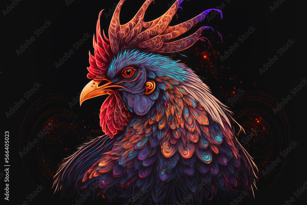 Rooster psychedelic art style