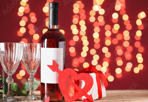 Glasses, bottle of wine, gi...