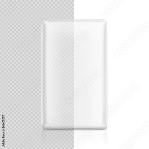 Realistic transparent vertical bag mockup. Front view. Vector illustration isolated on white background. Ready for use in presentation, promo, advertising and more. EPS10.	