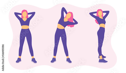 Sport girl set violet vector illustration