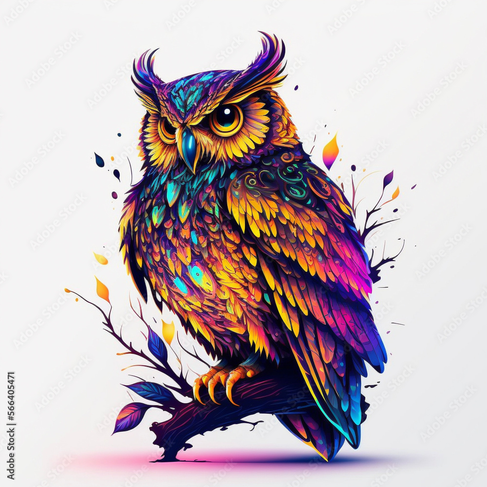 Obraz premium Owl Logo Illustration. Tattoo Style. Generative AI
