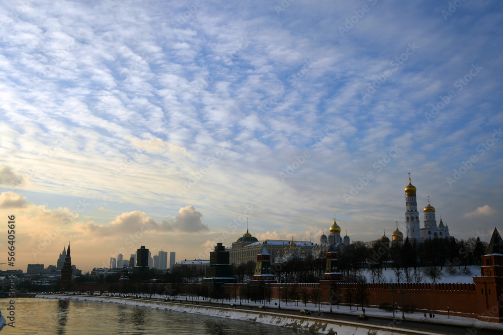 Moscow Kremlin architecture in winter. Popular landmark.