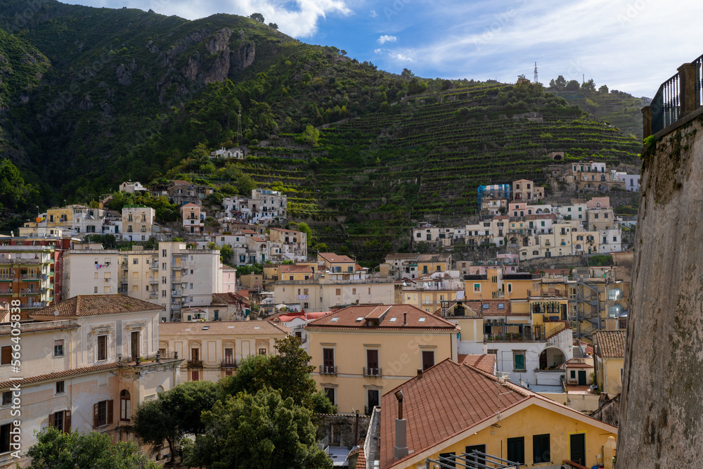 Rooftops and Terraced Lemon Groves in Maiori on the Amalfi Coast Italy
