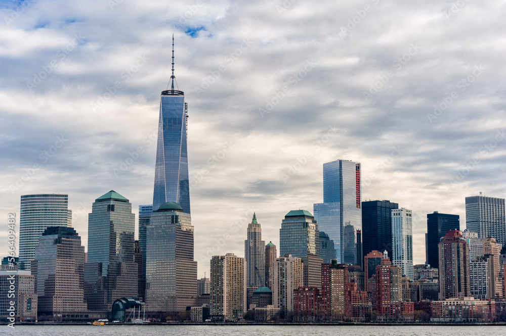Fototapeta premium Manhattan Cityscape with One World Trade Center in Background. NYC, USA