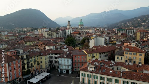 Aerial view of Verbania Old Town Province of Verbano-Cusio-Ossola, Italy winter 2023