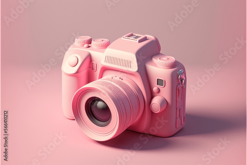 Photo camera on pink pastel background. Business finance concept. 3d render. Marketing time concept. 3d rendering illustration