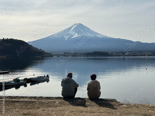 Couple at kawaguchiko lake