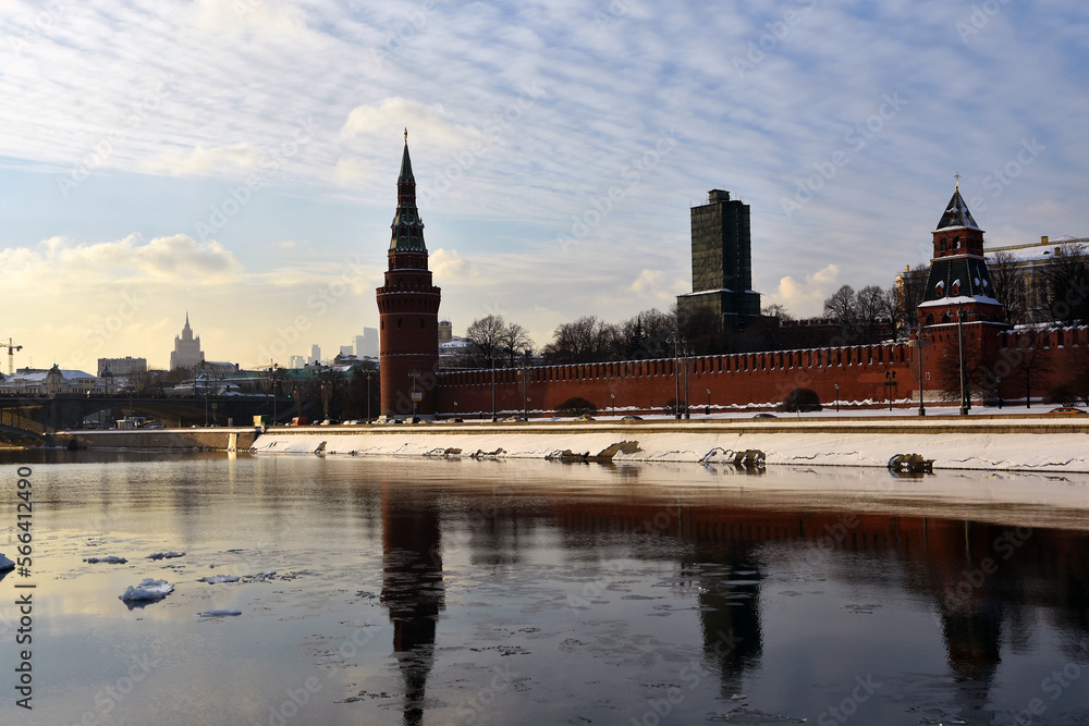 Moscow Kremlin architecture in winter. Popular landmark.