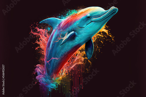 Portrait of dolphin psychedelic art style