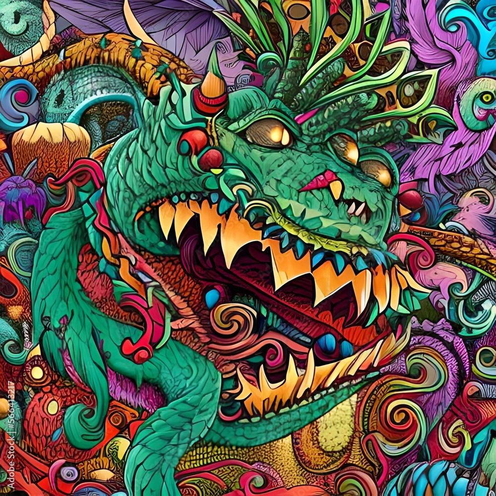 many monsters, doodle art style, colorful, funny