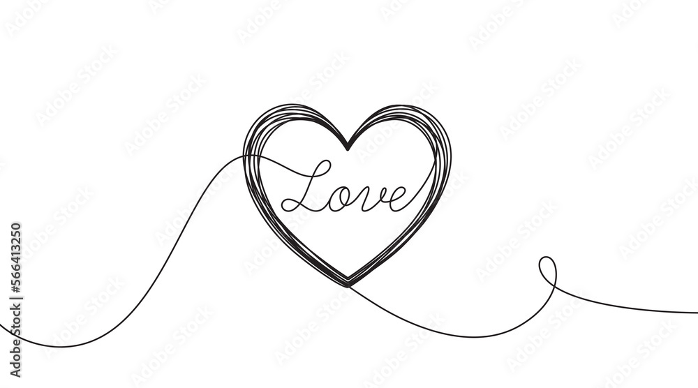Abstract single line love symbol. Valentine or Mothers day heart shape background. Continuous line art drawing. Love anniversary curve line decoration. Heart pattern. Vector illustration