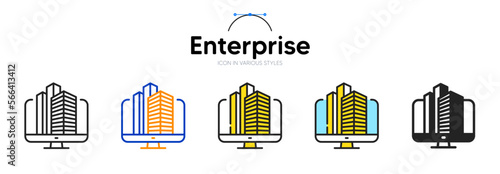 Enterprise line icon in different styles. Bicolor outline stroke style. Real estate symbol for web ui, mobile application. Online skyline enterprise broker. Skyscraper residential towers. Vector