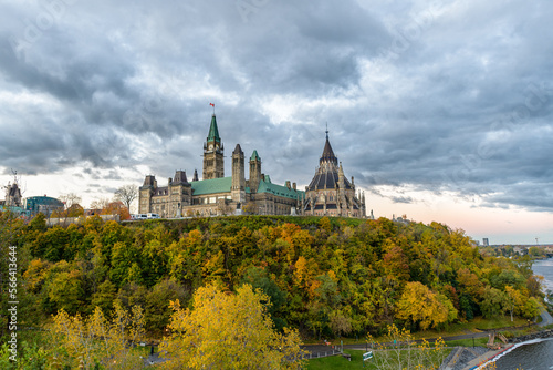 Parliament of Canada buildings under dark cloudy sky photo