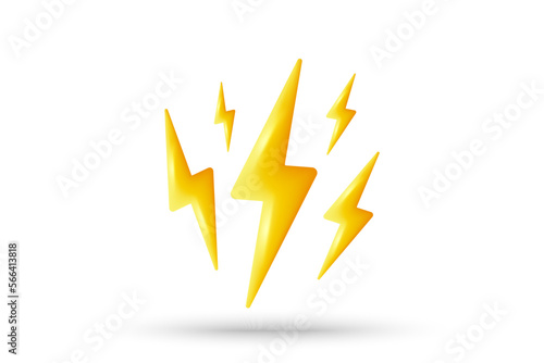 Lightning 3d icon. Energy power thunder, electric bolt symbol. Electric voltage sign. Electricity power background. Flash thunderbolt banner. Electric charge concept. Lightning vector illustration