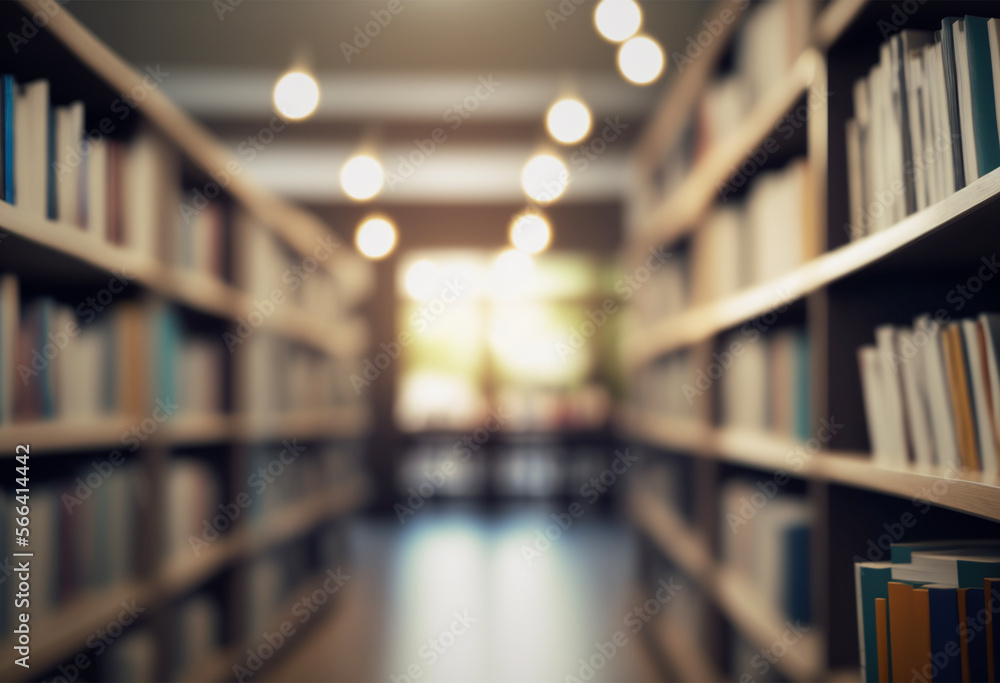 Blurred empty college library interior space.Blurry classroom with bookshelves by defocused effect.Use for background or backdrop in book shop business or education.Created with generative ai Blurred empty college library interior space.Blurry classroom with bookshelves by defocused effect.Use for background or backdrop in book shop business or education.Created with generative ai