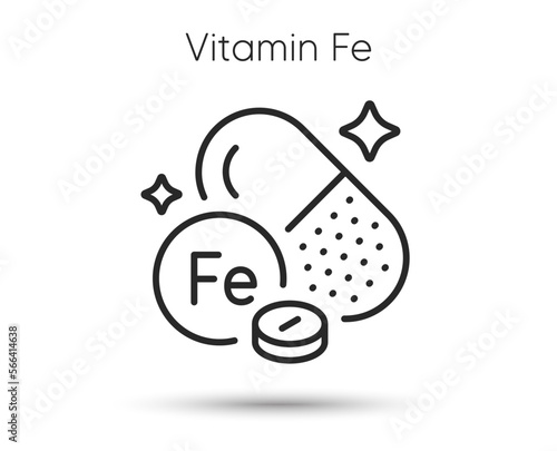 Mineral Fe line icon. Iron capsule sign. Multivitamin pill symbol. Illustration for web and mobile app. Line style ferrum mineral icon. Editable stroke nutrition antioxidant. Vector