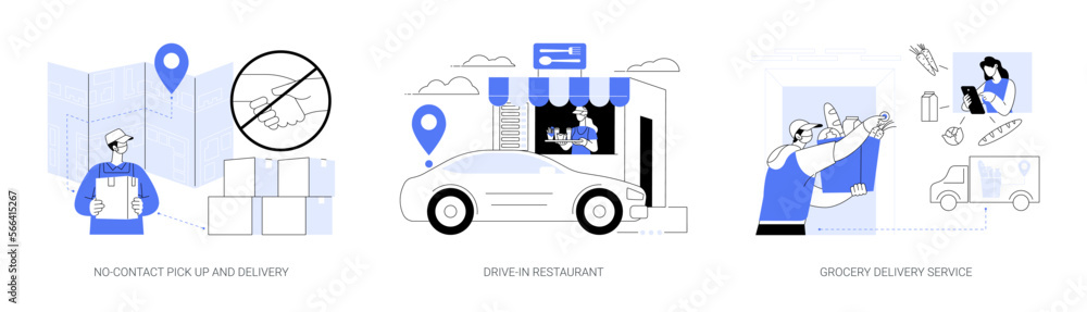 Safe way to get food and essentials abstract concept vector illustrations. Safe way to get food and essentials abstract concept vector illustrations.