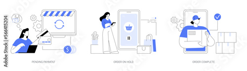 E-commerce purchase processing abstract concept vector illustrations.
