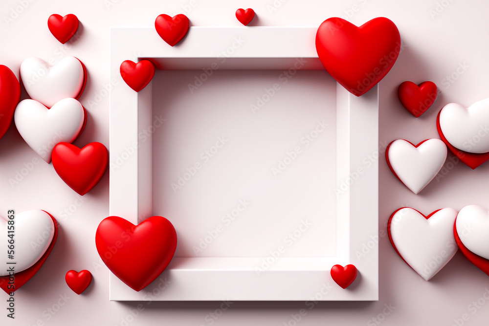 Valentines day 3d white frame with hearts