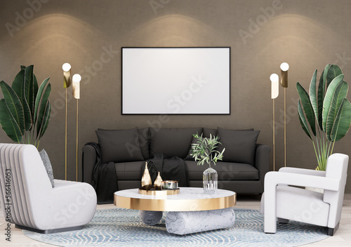 Mock up poster frame in modern interior fully furnished rooms © sumetho