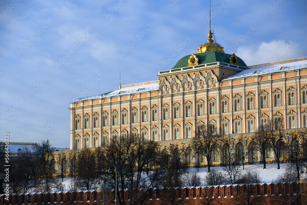 Moscow Kremlin architecture in winter. Popular landmark.
