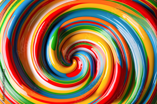 Colorful candy swirl background. Glossy mixed paint. Close up view with depth of field. Generative AI
