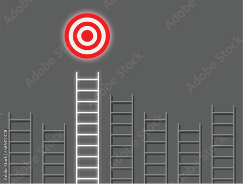 Stairs goal achievement concept on gray background. Strategy or motivation to win.