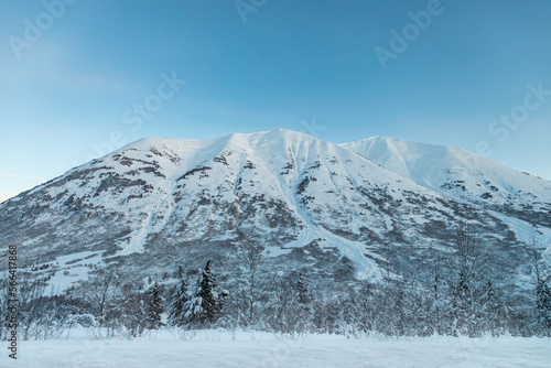 Alaska Mountain Range in the Winter covered in snow