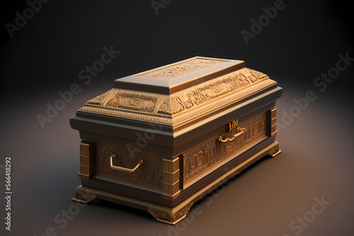 Coffin, hand-carved wooden casket, luxurious gold, heavy and expensive, isolated, generative ai © Michael