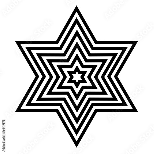 Simple monochrome vector graphic of a repeating six pointed star on a white background. All sides and angles are mutually equal