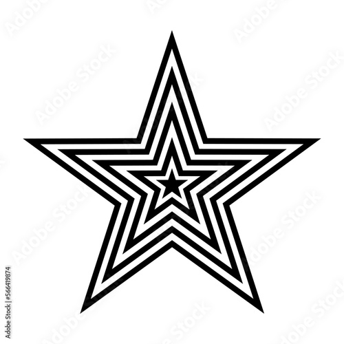 Simple monochrome vector graphic of a repeating five pointed star on a white background. All sides and angles are mutually equal