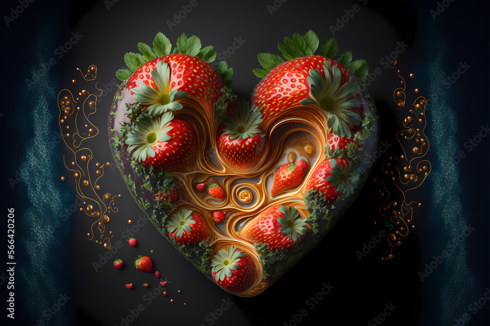 Naklejka premium Heart Shaped Strawberry Dessert (Generative AI)