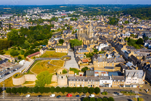 Pierre II Castle and the Basilica of Our Lady of Merciful in the city of Guingamp. France