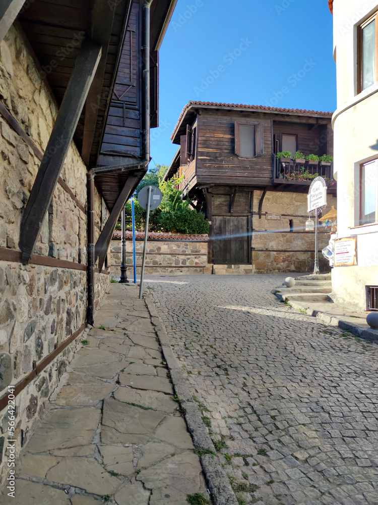 Typical street and houses at old town of Sozopol, Bulgaria