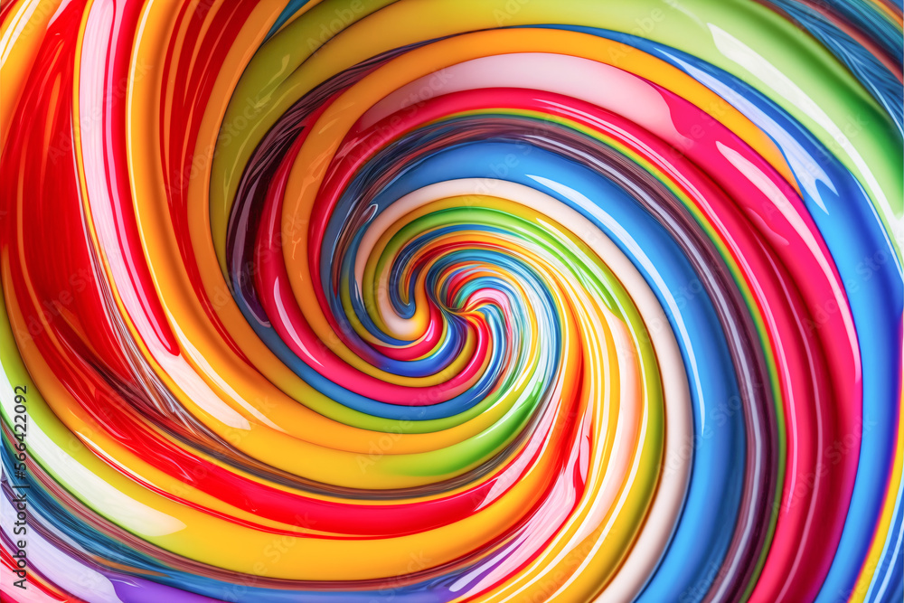 Colorful candy swirl background. Glossy mixed paint. Close up view with depth of field. Generative AI Colorful candy swirl background. Glossy mixed paint. Close up view with depth of field. Generative AI