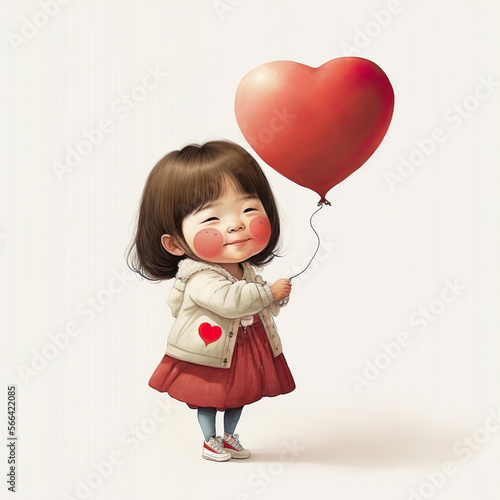 cute little asian girl with heart balloon