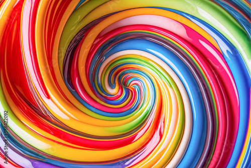 Colorful candy swirl background. Glossy mixed paint. Close up view with depth of field. Generative AI