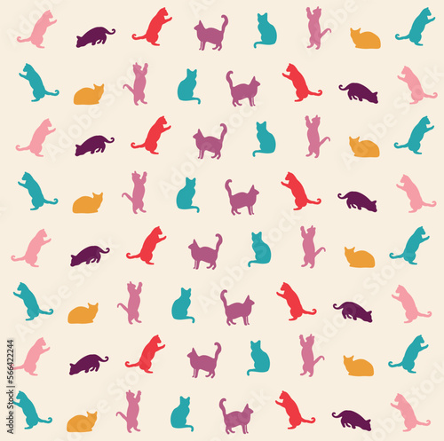 Colorful cat pattern hand drawn vector design, illustration