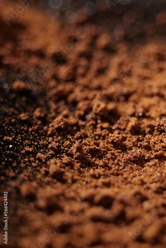 Macro shot of cocoa powder or fine coffee granules