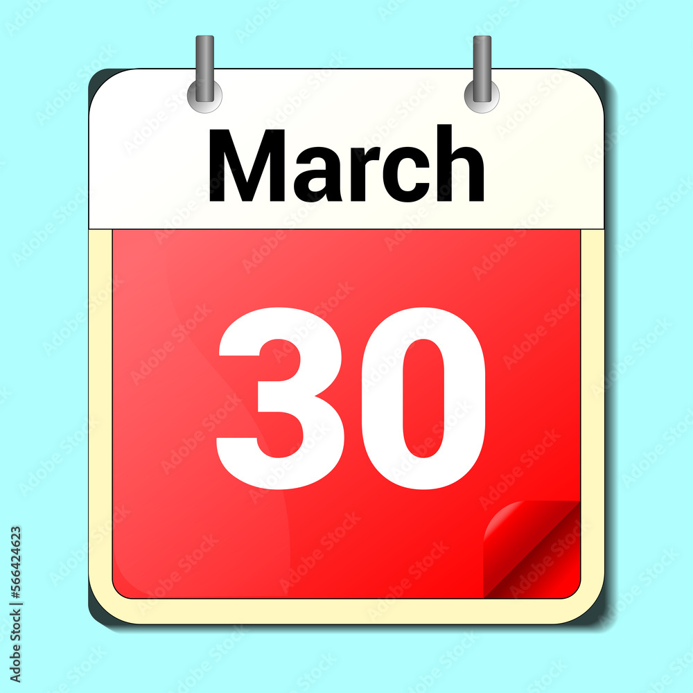 day on the calendar, vector image format, March 30 day on the calendar, vector image format, March 30