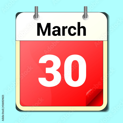 day on the calendar, vector image format, March 30