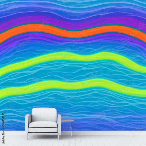 Chair in front of colorful wall created with Generative AI