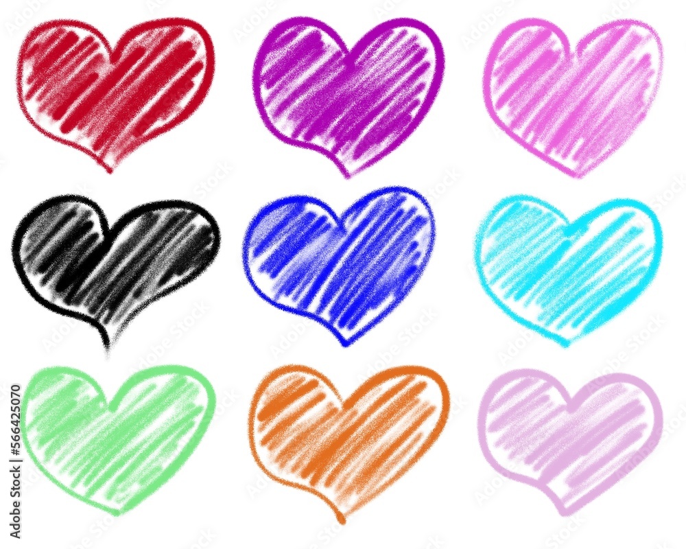 set of hearts pencil stroke isolated on white set of hearts pencil stroke isolated on white