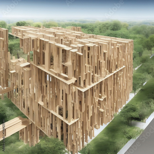 Abstract wooden construction created with Generative AI