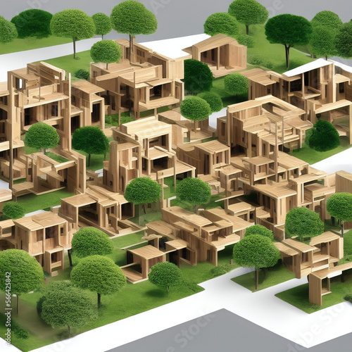 Abstract city made out of wood created with Generative AI