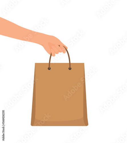 Hand holding shopping bag paper