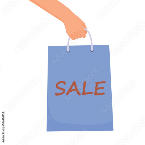 Hand holding shopping bag paper with sale discount offer