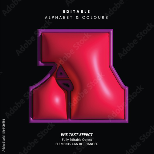 Editable Text Effect Vector of Red Purple Stroke Realistic 3D Alphabet Bold ballon or bubble typography for poster, brochure, advertising, display