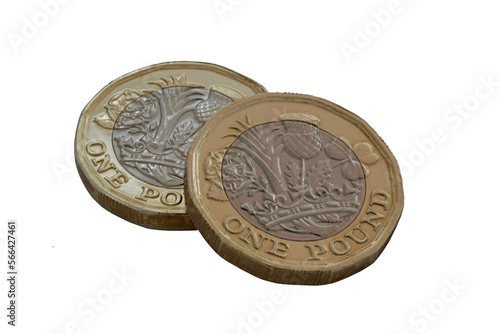 two one pound coins isolated.